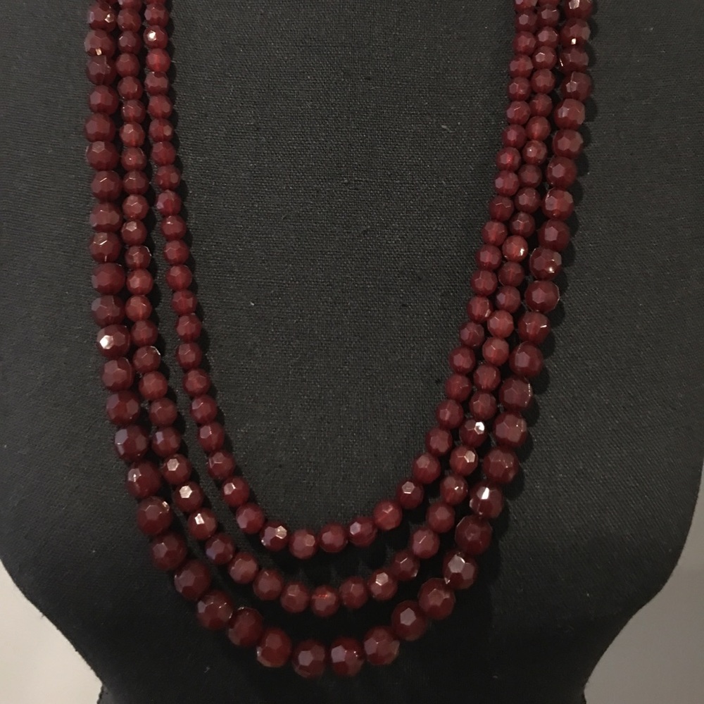 Maroon Beaded Necklace 3 tier